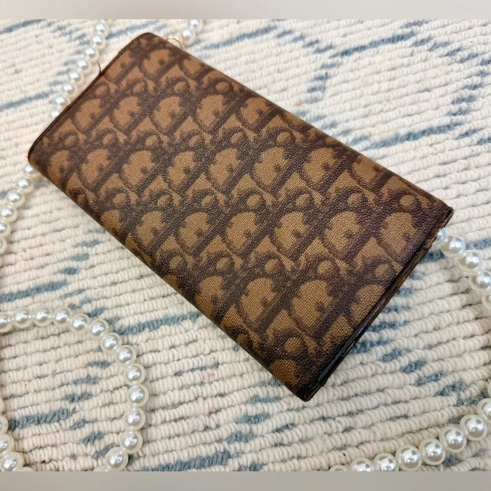 DIOR Vintage Y2K Romantique Brown Diorissimo Ribbon Canvas Leather W/ Crossbody